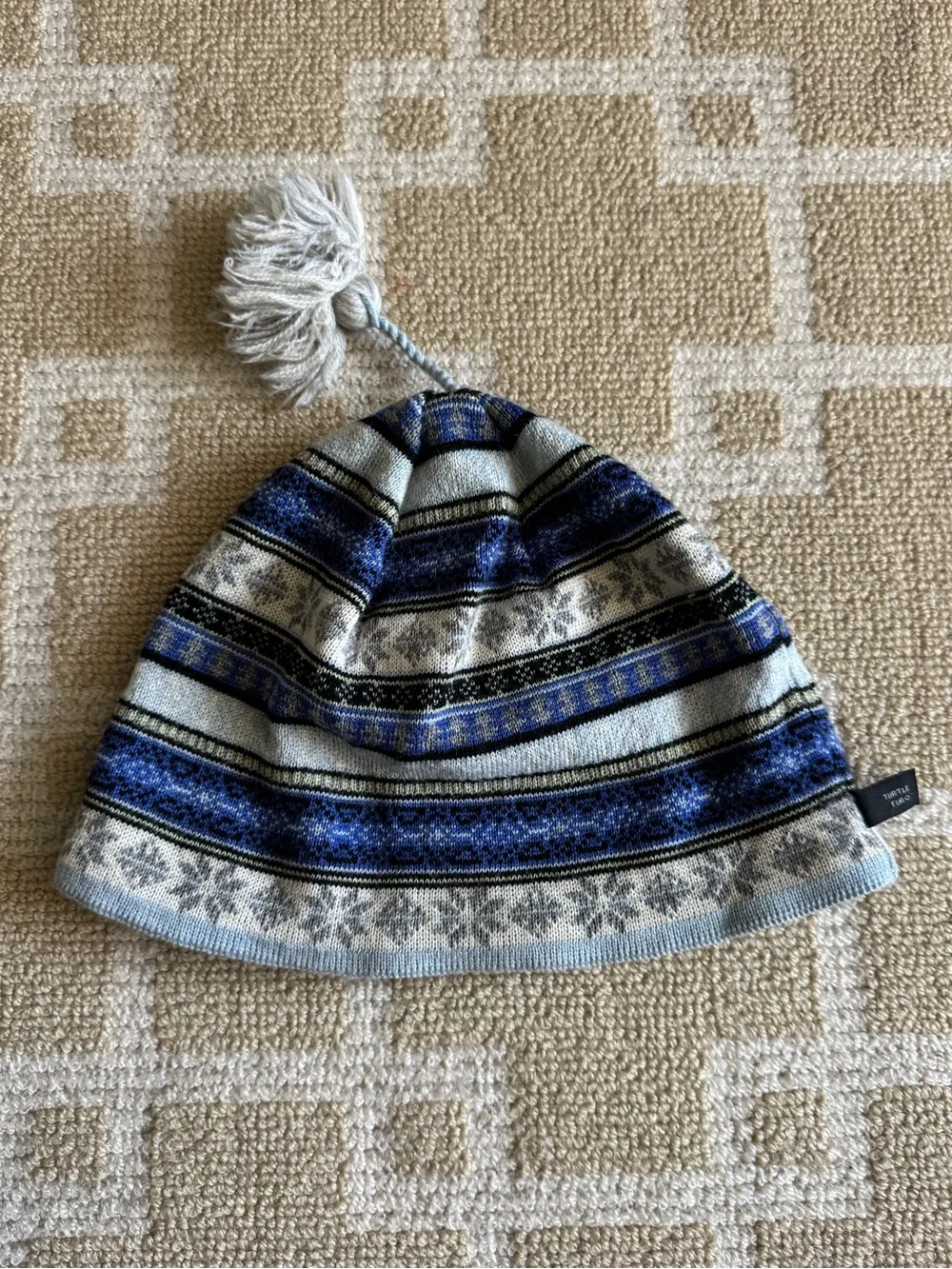 Turtle Fur Merino Wool Hat Fair Isle Pom Pom Beanie Made In Italy One Size